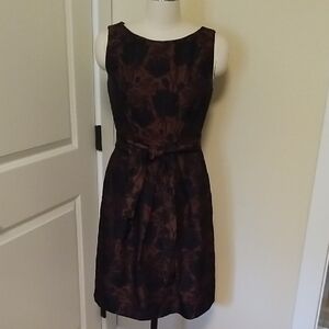 Talbots Black and Brown Floral Midi Dress